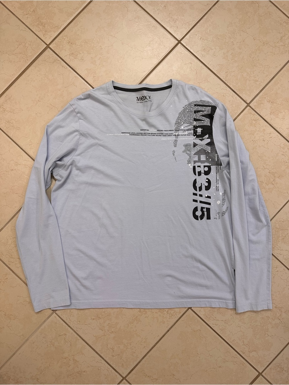 Mexx Light Blue Long-Sleeve Graphic Tee with Black Print
